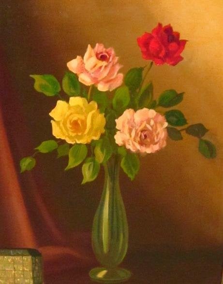 Herman Openneer, bloemen in vaas, Ophalen, Olieverf, Bloemen, Doek