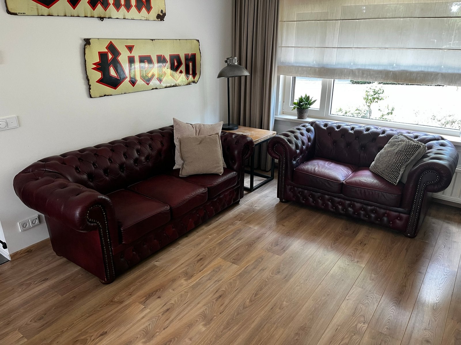 Luxe Chesterfield bankstel - 3-zits, 2-zits en fauteuil, Ophalen, Zo goed als nieuw, Rechte bank, 200 tot 250 cm