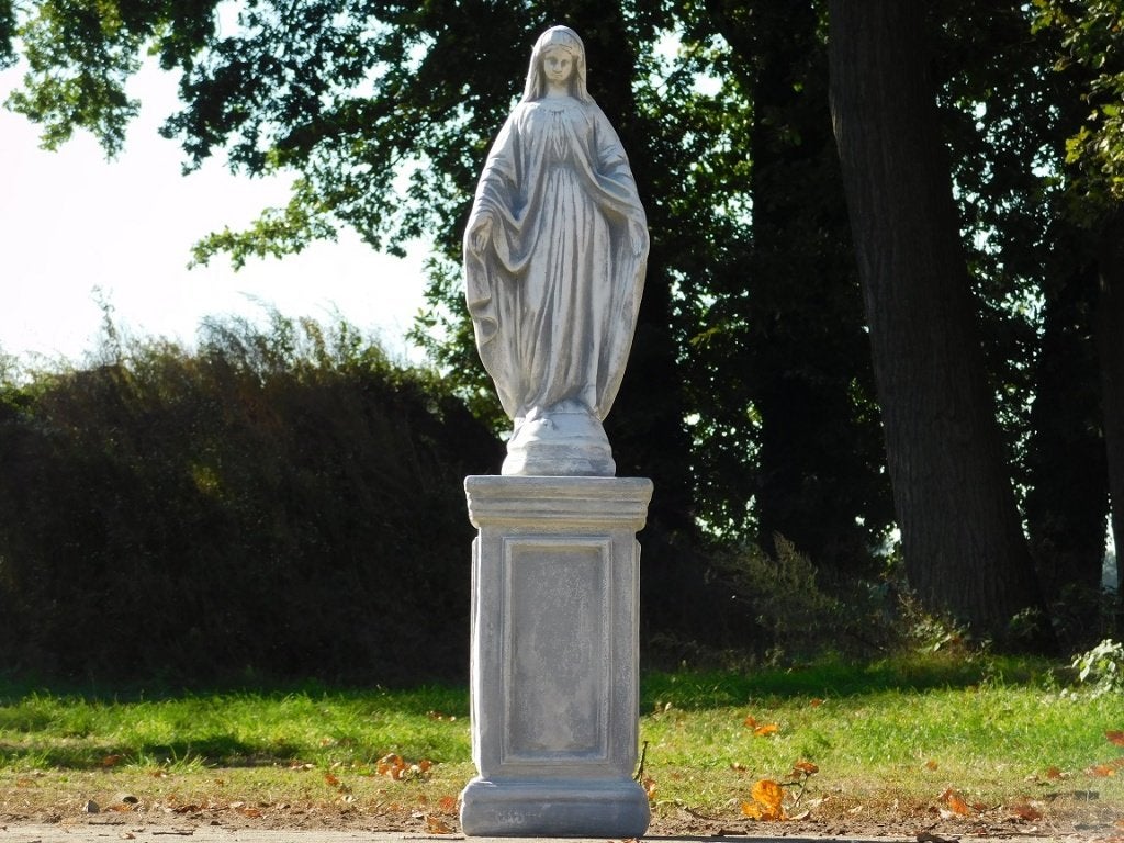 Beeld Maria op Sokkel - 110 cm - Steen, Steen, ., Ophalen of Verzenden, .
