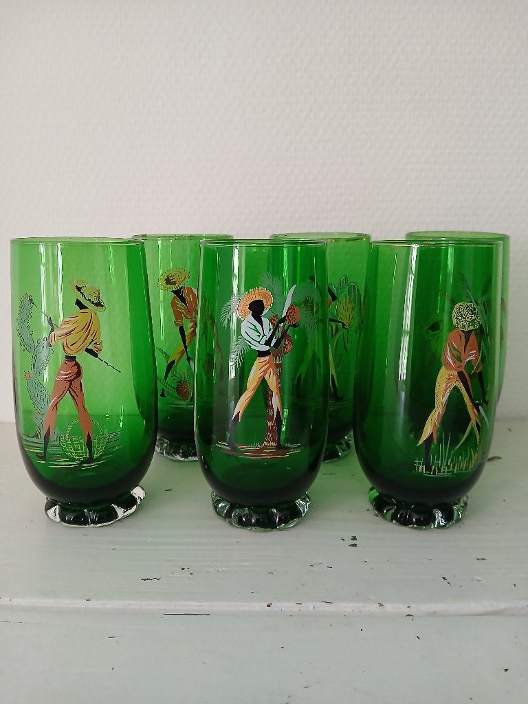 vintage groene longdrinkglazen, Ophalen of Verzenden