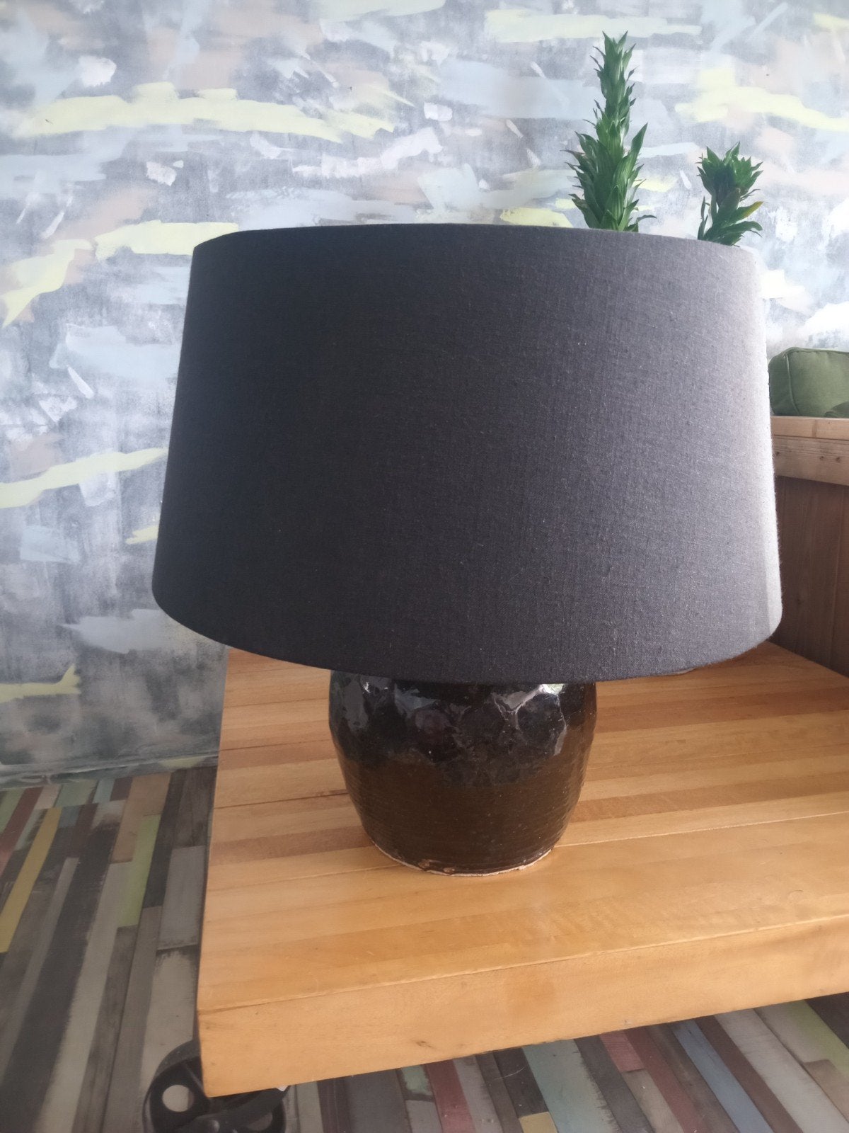 Design Tafellamp Zwart Steen hoog 70 cm. Breed 80 cm., Gebruikt, Textiel, Ophalen of Verzenden, Zwart
