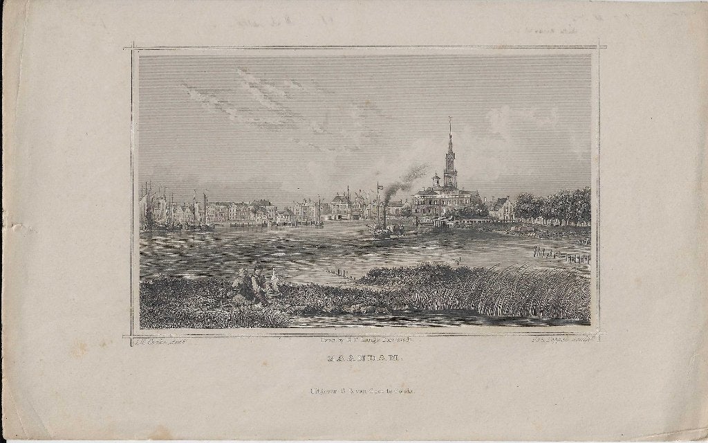 Zaandam Gezicht op de stad. Staalgravure 1858, 1800 - 1899, Stadsgezicht, 13 cm, 17 cm