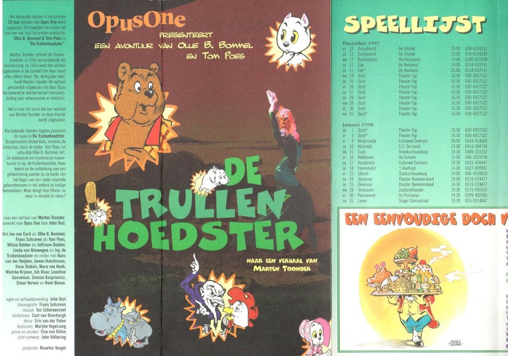 Bommel Folder - Opus One - Seizoen 1997/98 (vouwfolder)., Ophalen of Verzenden, Olivier B, Bommel en Tom Poes, Zo goed als nieuw