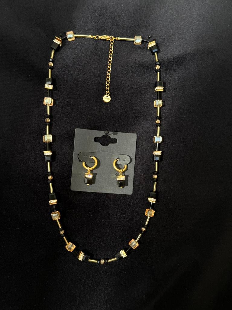 Exclusieve RVS set ketting en oorbellen naar luxe merk., Ophalen of Verzenden, Nieuw, Zwart, Overige materialen