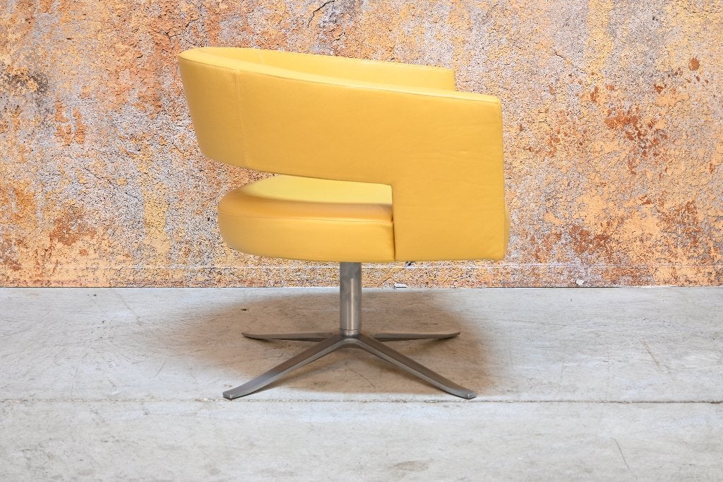 ZGANieuw gele leren Montis Turner design draaifauteuil, Huis en Inrichting, Montis, Montis, 75 tot 100 cm, Ophalen of Verzenden