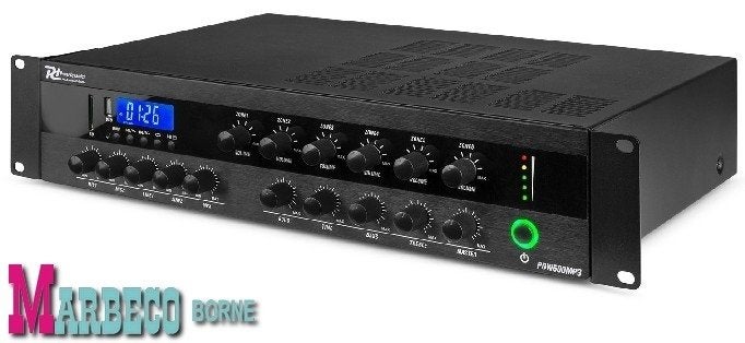 Amplifier PA 100volt, 500W, 6 Zones, Bluetooth, USB, SD, FM, Info@marbeco.nl, Power Dynamics, Nieuw, Overige instrumenten