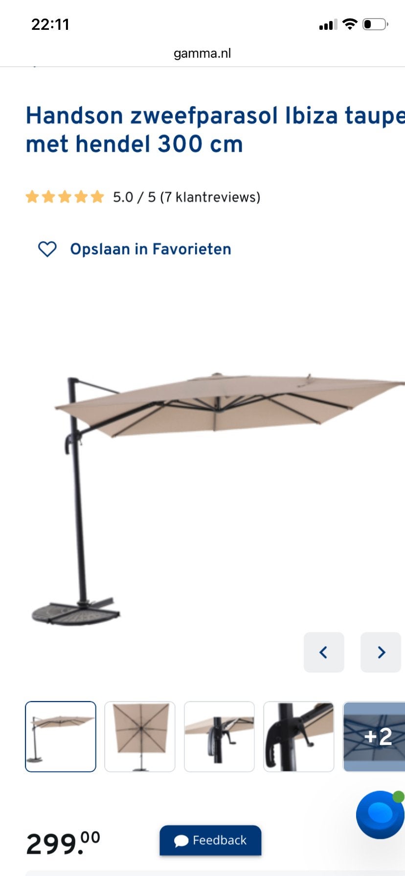 Gloednieuwe zweefparasol Ibiza taupe 300 cm incl tegels+hoes, Tuin en Terras, Parasols, Ophalen, Nieuw, 2 tot 3 meter, Zweefparasol