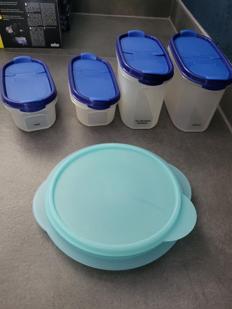 Tupperware bewaarbakjes set - 7 stuks, Ophalen of Verzenden, Gebruikt, Blauw, Bak of Kom