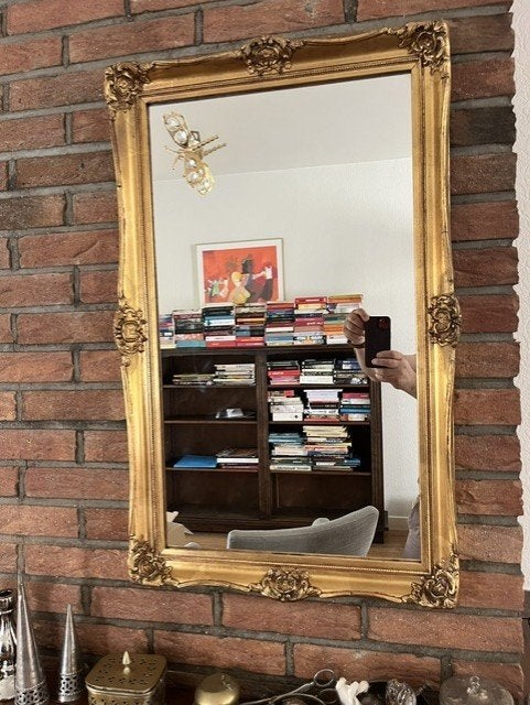 Spiegel in goudkleurige lijst, Ophalen, Minder dan 50 cm, Gebruikt, Minder dan 100 cm