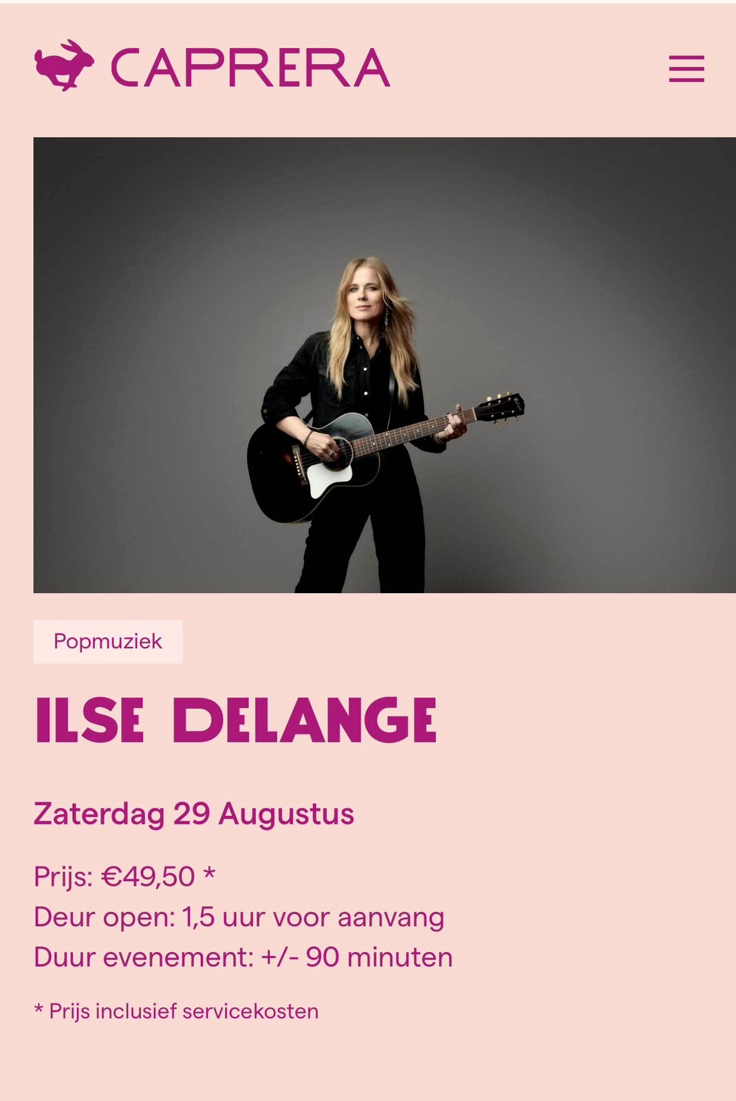 2 kaarten Ilse de Lange Caprera 29/8 om 15.30, Augustus