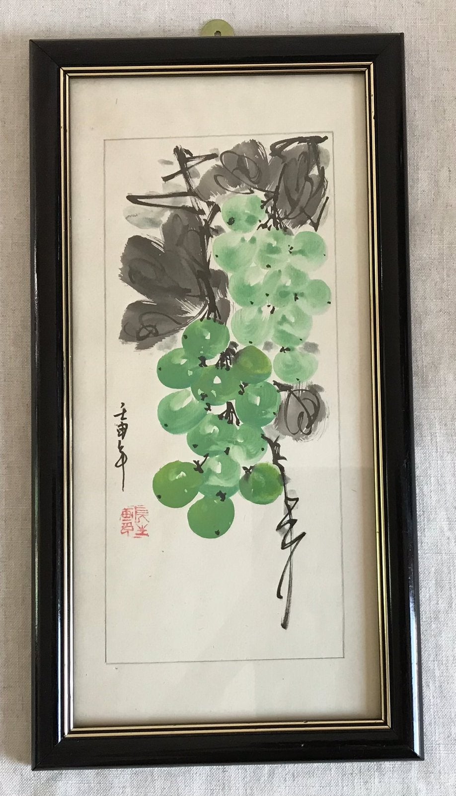 Chinees schilderij met groene druiven, Ophalen of Verzenden