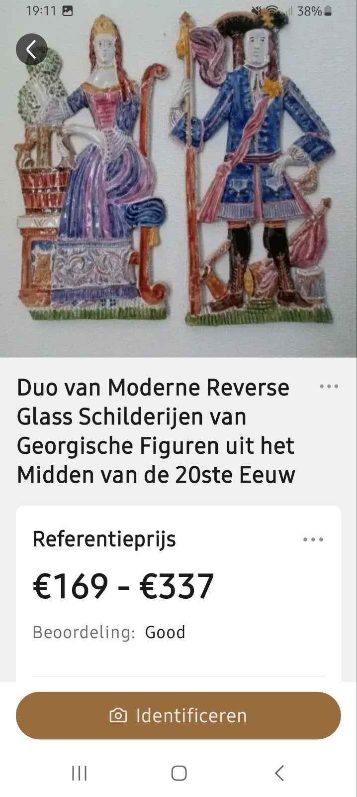 Duo Moderne Reverse Glass Schilderijen Georgische Figuren, Ophalen