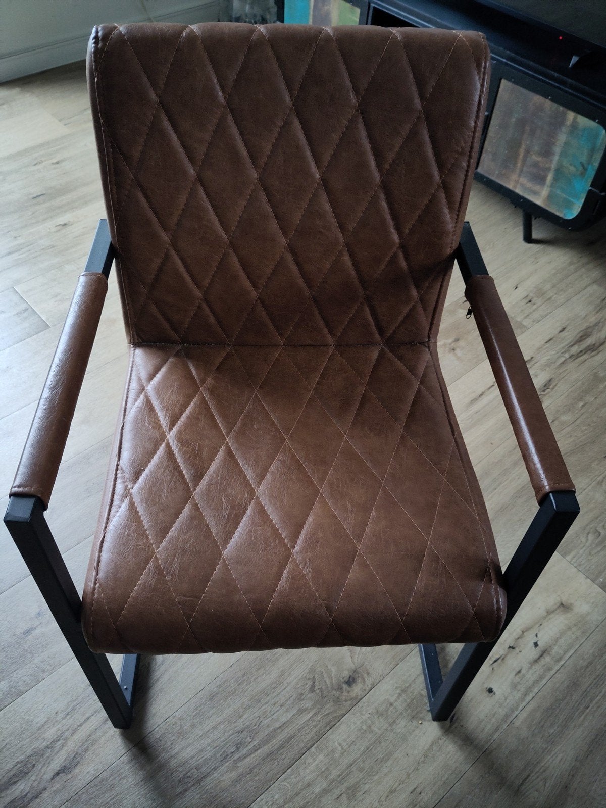 4x Dimehouse Ruben stoelen cognac PU kunstleer industrieel, Huis en Inrichting, Stoelen, Ophalen, Overige materialen, Bruin, Zo goed als nieuw