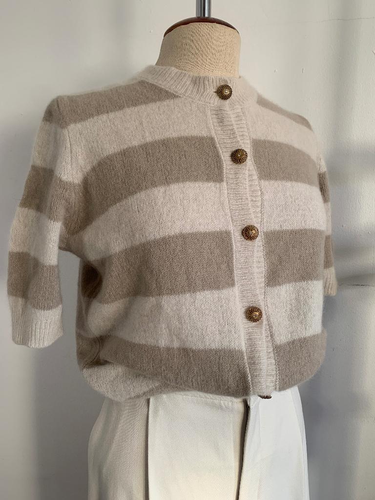 Six Ames vest streep korte mouw beige wit S/36, Kleding | Dames, Truien en Vesten, Zo goed als nieuw, Maat 36 (S), Beige, Verzenden