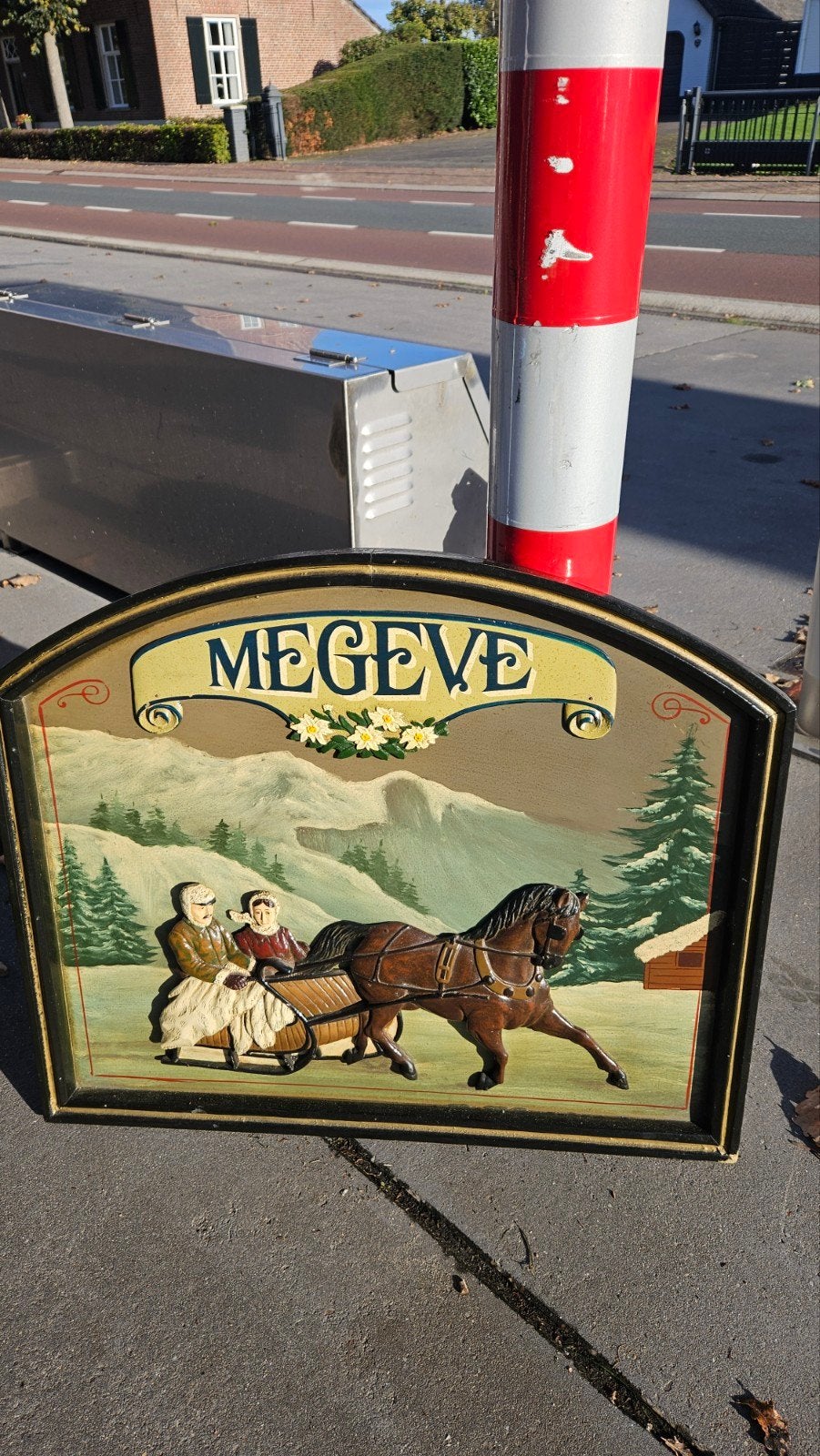 Vintage Houten Wanddecoratie Megève Paard en Sleetje, Ophalen of Verzenden