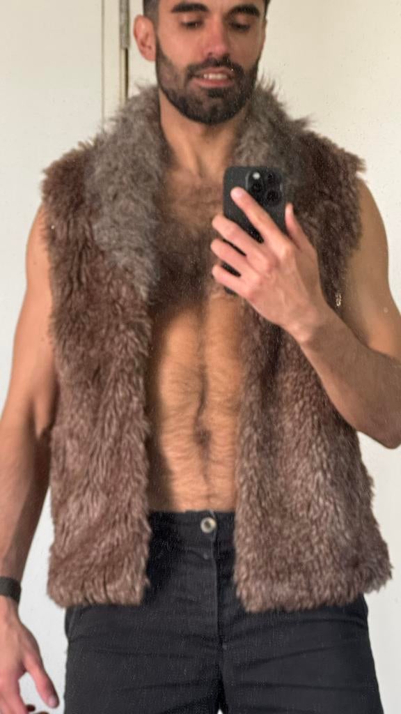Faux fur gilet / bontlook bodywarmer – bruin/grijs, Ophalen of Verzenden, Zo goed als nieuw, Bruin