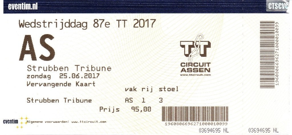 2x Ticket Dutch TT 2017 - 2019, Ophalen of Verzenden, Gebruikt