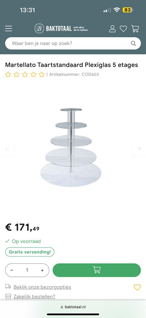 Taartstandaard Plexiglas 5 etages, Ophalen of Verzenden, Zo goed als nieuw