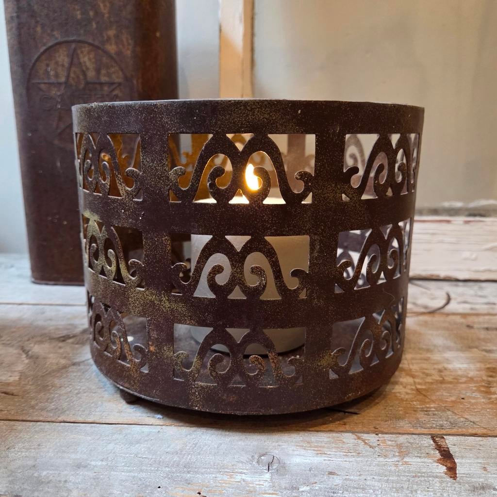 Sfeervol roestbruin windlicht | Vintage, Bruin, Onbekend, Nieuw, Ophalen of Verzenden