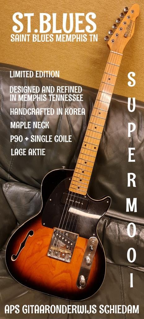 SUPERMOOIE SAINT BLUES 61 SOUTH - MEMPHIS.TN SEMI-HOLLOW, Muziek en Instrumenten, Snaarinstrumenten | Gitaren | Elektrisch, Ophalen of Verzenden