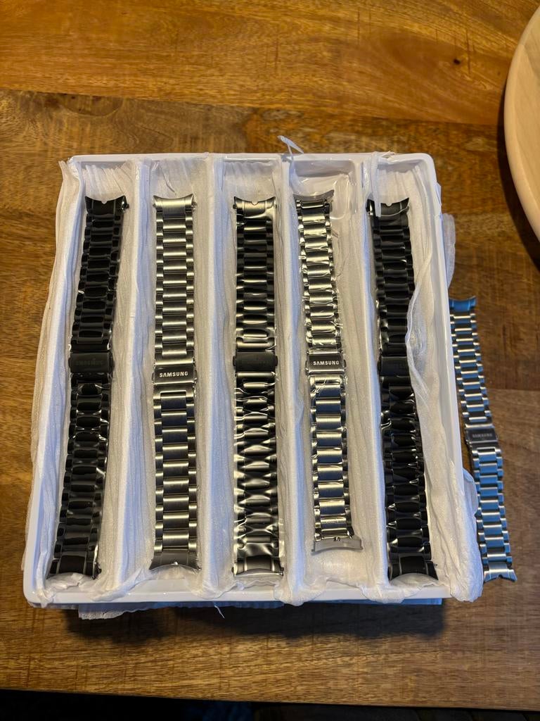Samsung Watch 4/5 Bandjes 44mm - Staal RVS & Zwart, Ophalen, Nieuw, Zwart, Android