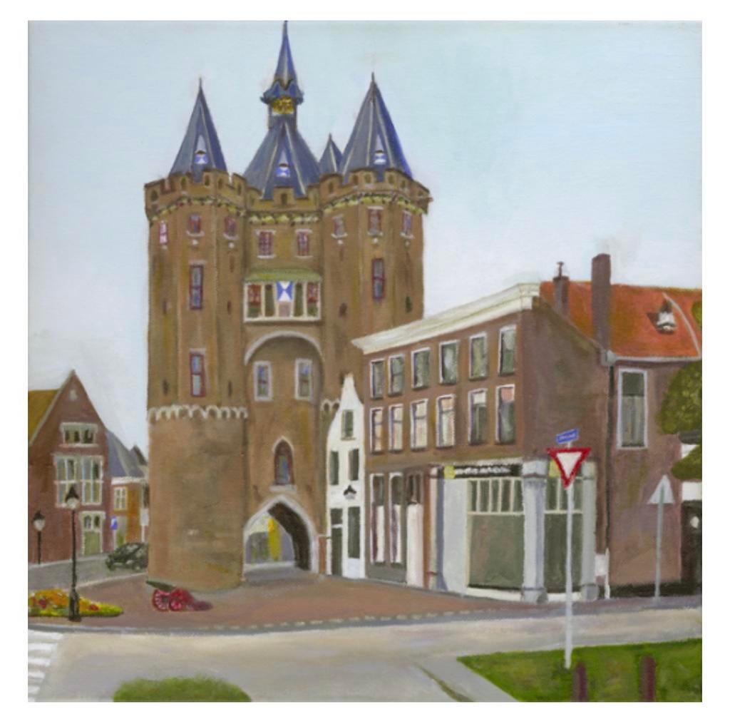 Schilderij Sassenpoort Historische Stijl 40x40 cm, Antiek en Kunst, Ophalen of Verzenden