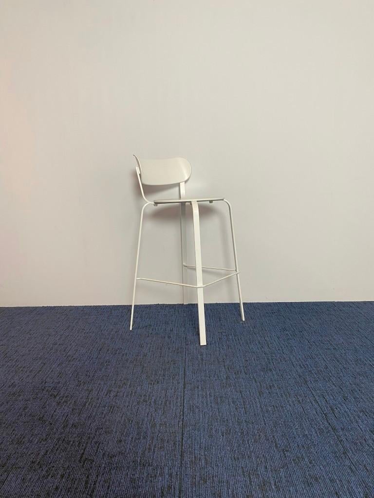 3 x Barkruk La Palma Stil, metaal, wit, wit frame, Huis en Inrichting, Barkrukken, Ophalen, Met voetsteun, 60 tot 90 cm, Zo goed als nieuw