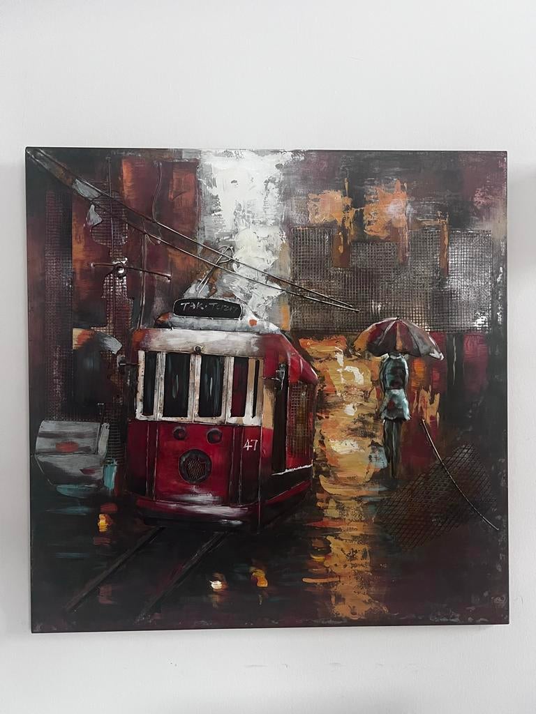 3D Metalen Schilderij Tram - Industrieel Kunstwerk, Ophalen