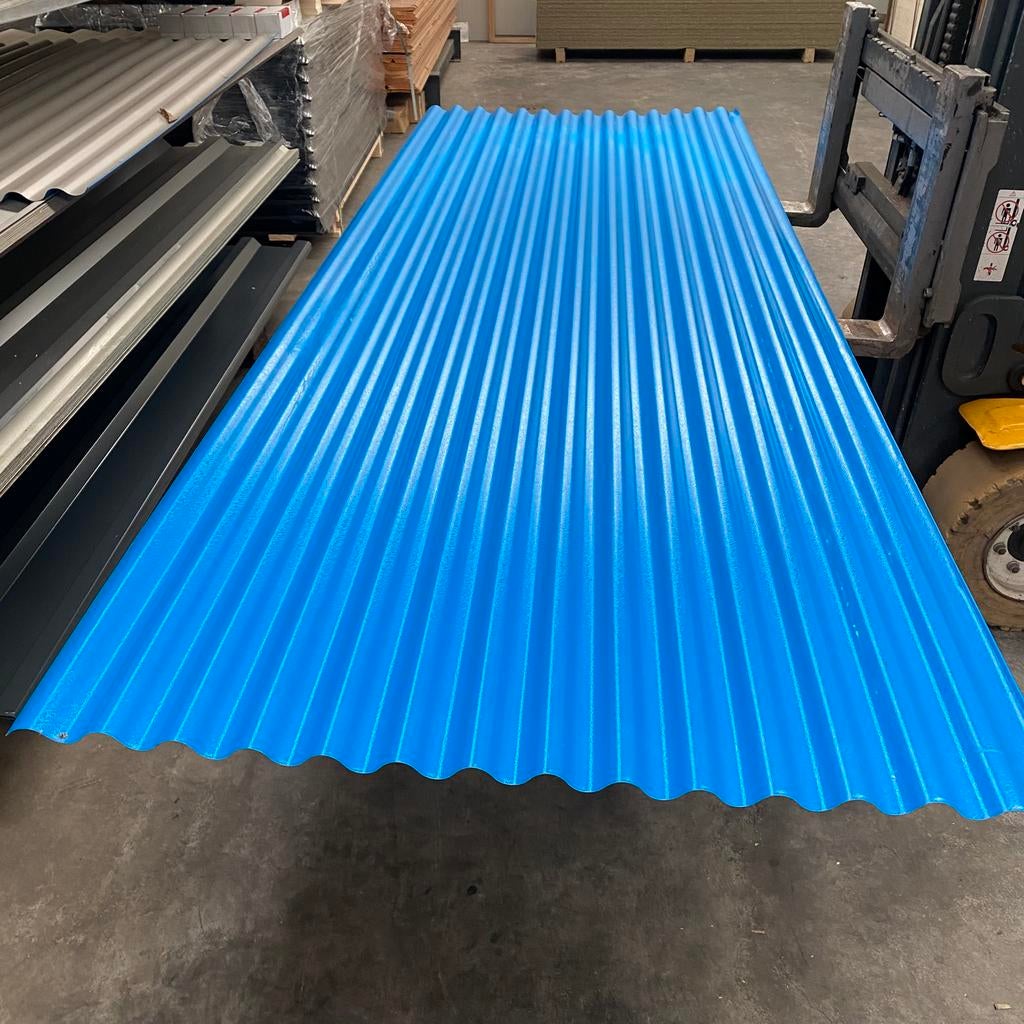B-keus golfplaten, stalen dakplaten lichtblauw 3000mm, Doe-het-zelf en Verbouw, Platen en Panelen, Ophalen of Verzenden, Zo goed als nieuw