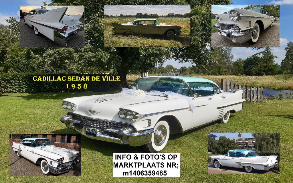 Trouwauto huren CADILLAC SEDAN DeVILLE 1958 Wit/Groen/6pers., Met chauffeur, Personenauto