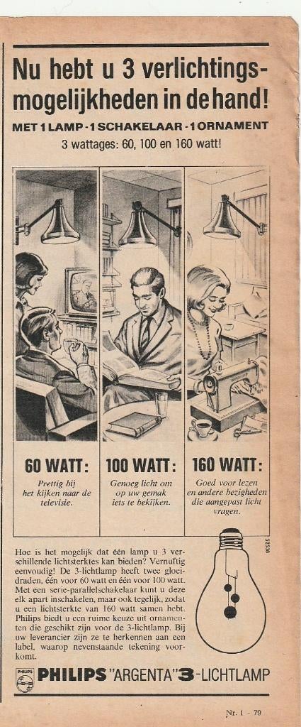 retro reclame 1962 Philips argenta gloeilamp 3 soorten, Verzenden, Overige typen