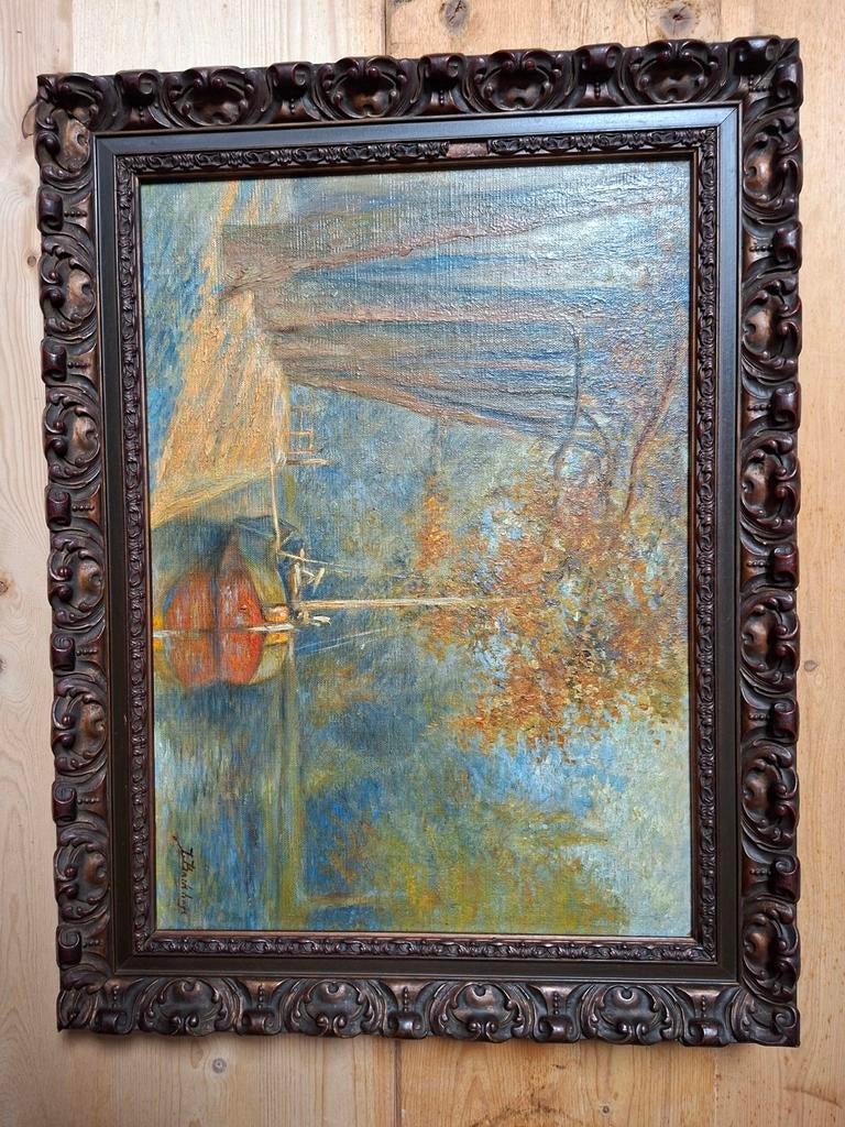 Schilderij met waterlandschap, gesigneerd, Antiek en Kunst, Ophalen of Verzenden