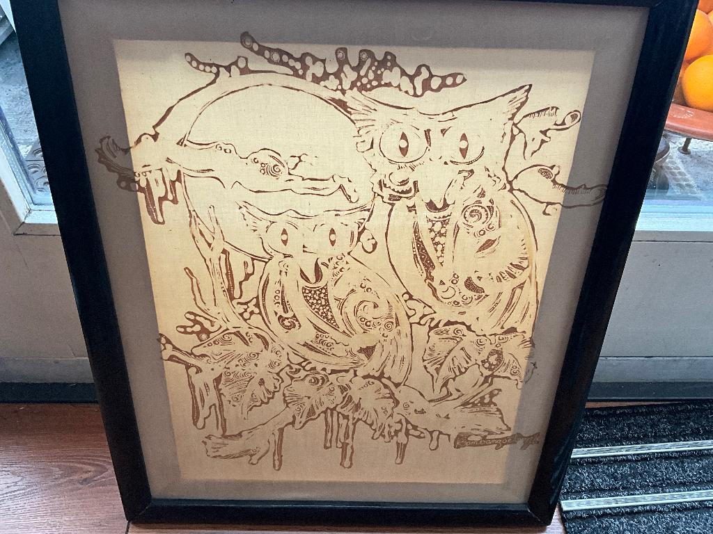 Batik kunst 2 uilen in bos op doek, Antiek en Kunst, Kunst | Schilderijen | Abstract, Ophalen of Verzenden
