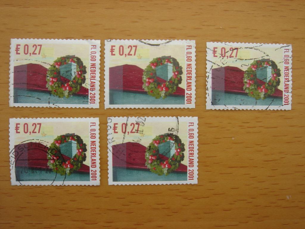 2001 Decemberzegels NVPH 2019 – 5x - Krans, Postzegels en Munten, Postzegels | Nederland, Ophalen of Verzenden, Na 1940, Gestempeld