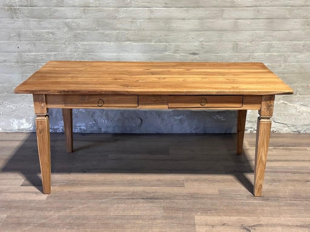 Franse boerentafel met 2 lades - 176 x 88 cm + 78 cm hoog, Eikenhout, Zo goed als nieuw, Vijf personen of meer, Rechthoekig