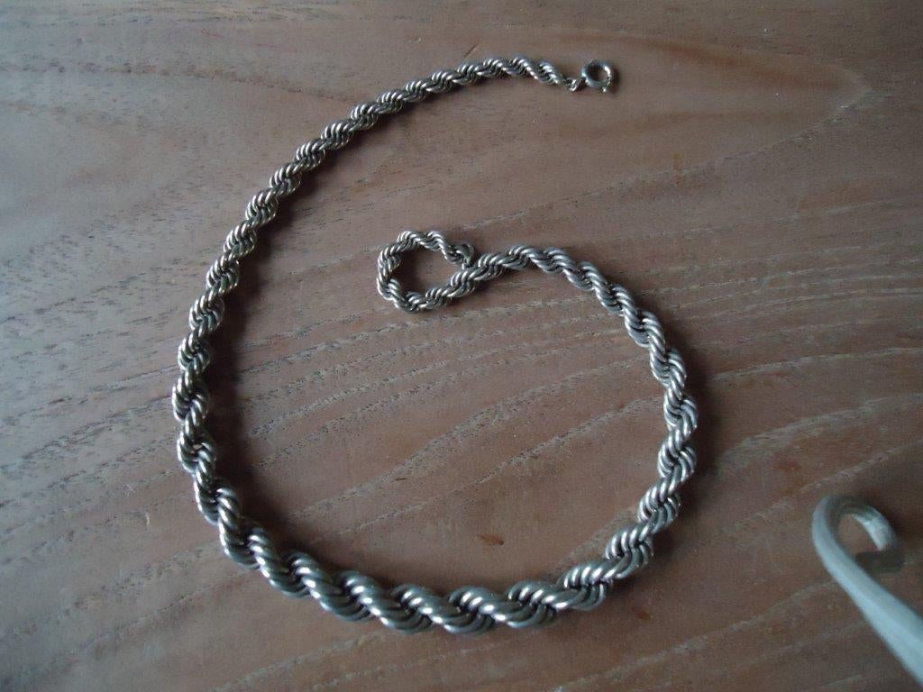 mooie echt zilveren ketting koord uitlopend 21,7 gr   43,5cm, Ophalen of Verzenden, Gebruikt, Zilver, Zilver