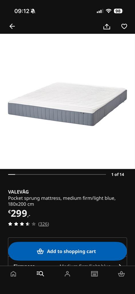 IKEA Valevag Matras 180x200 - Goede Conditie!, Tweepersoons, Ophalen of Verzenden, Zo goed als nieuw, Matras