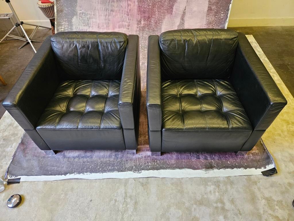Brühl Leren Fauteuils (set van 2), Huis en Inrichting, Ophalen, Gebruikt, 75 tot 100 cm, Modern