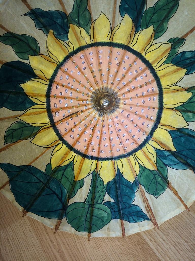 Vintage handgeschilderde Aziatische parasol (D59cm), Ophalen of Verzenden