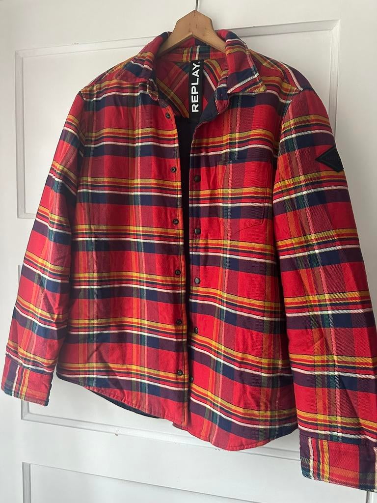 Schots tartan geruit gewatteerde overshirt shacket Replay, Kleding | Heren, Overhemden, Zo goed als nieuw, Groen, Ophalen of Verzenden