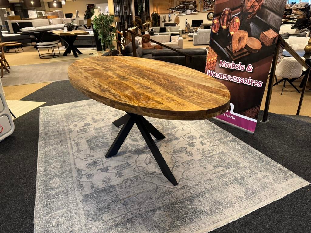 Eettafel ovaal 240x110 €449,-Mango Direct leverbaar E-7321, Overige houtsoorten, 100 tot 150 cm, Ophalen of Verzenden, Mwonenenslapen@ziggo.nl