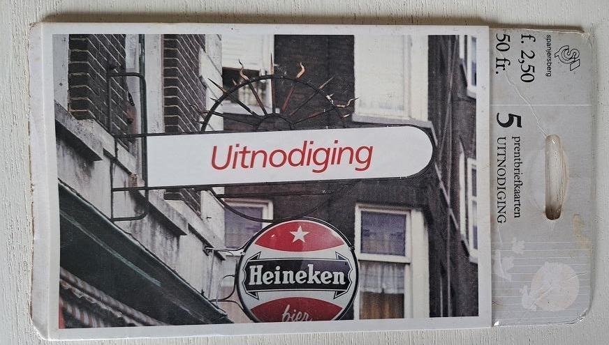 Heineken Prentbriefkaarten: Uitnodiging 5 st., Verzamelen, Ophalen of Verzenden, Zo goed als nieuw, Reclamebord, Plaat of Schild