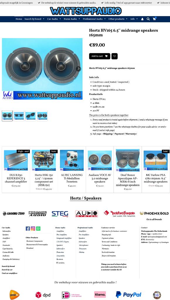 Hertz HV165 6.5'' midrange speakers 165mm /16.5cm, Gebruikt, ., Ophalen of Verzenden, .