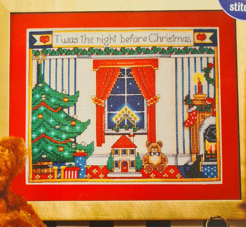 Scene bij de open haard 3 Kerst borduurpatronen, Ophalen, Nieuw, Handborduren, Patroon