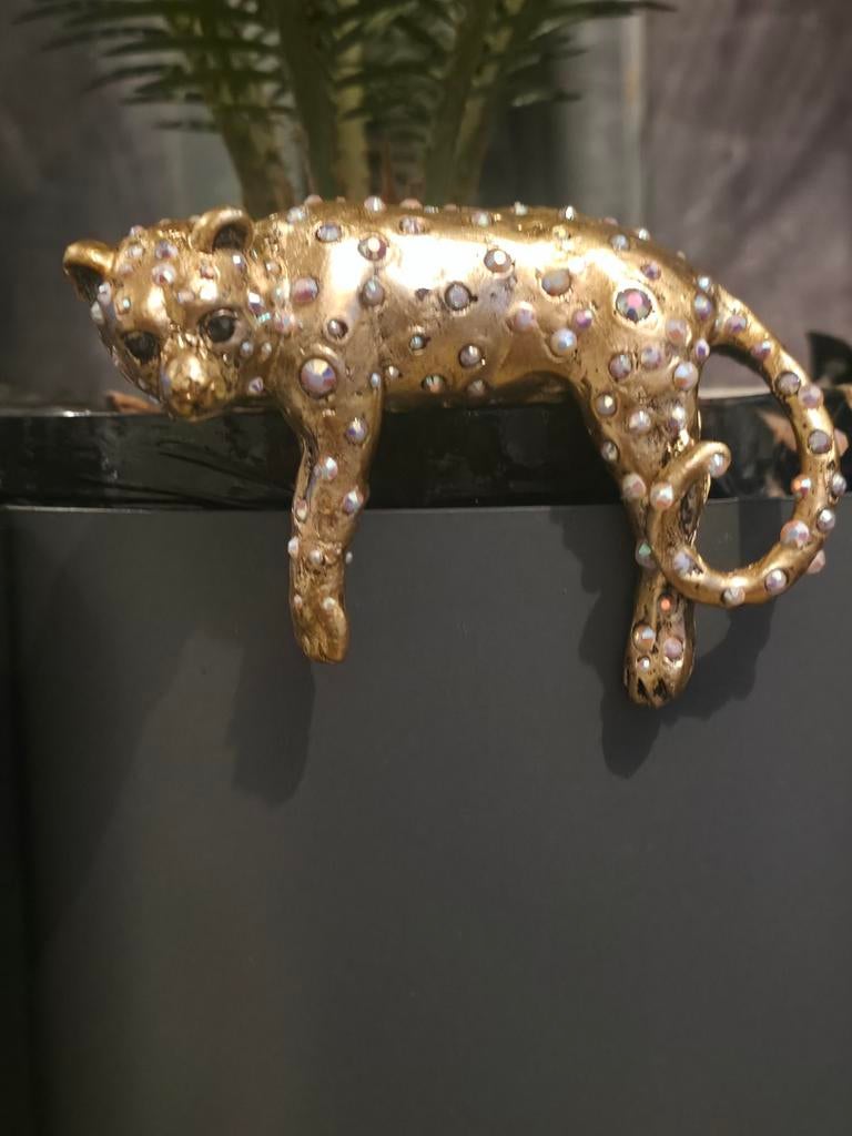 Gouden luipaard beeldje met strass, Verzamelen, Beelden en Beeldjes, Ophalen of Verzenden, Zo goed als nieuw, Dier