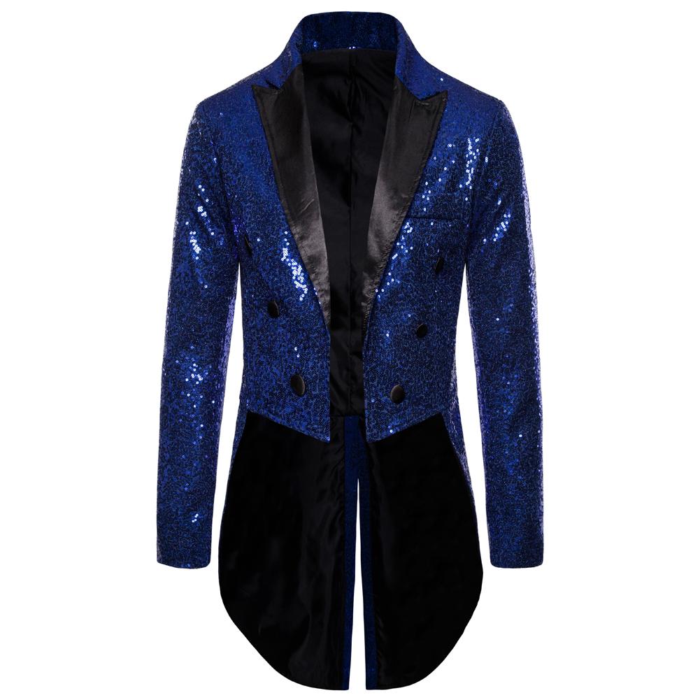 Heren lang blauw glitter colbert mannen blauwe blazer jas, Verzenden, Nieuw, Overige maten, Blauw