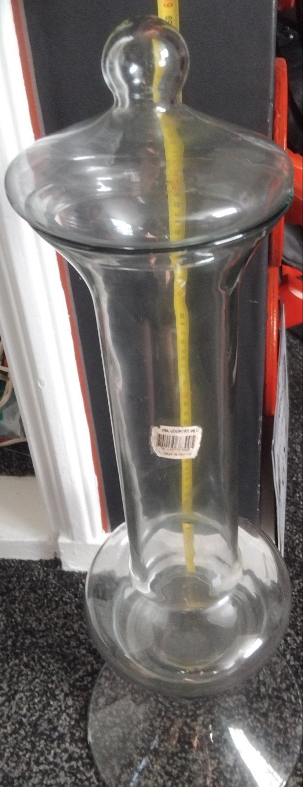 Grote glazen vaas met deksel - 62 cm hoog 15euro, Ophalen