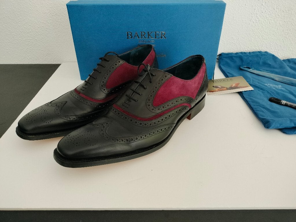 Barker brogues leer suède veterschoenen 11F/46, Kleding | Heren, Verzenden, Zwart, Barker, Zo goed als nieuw