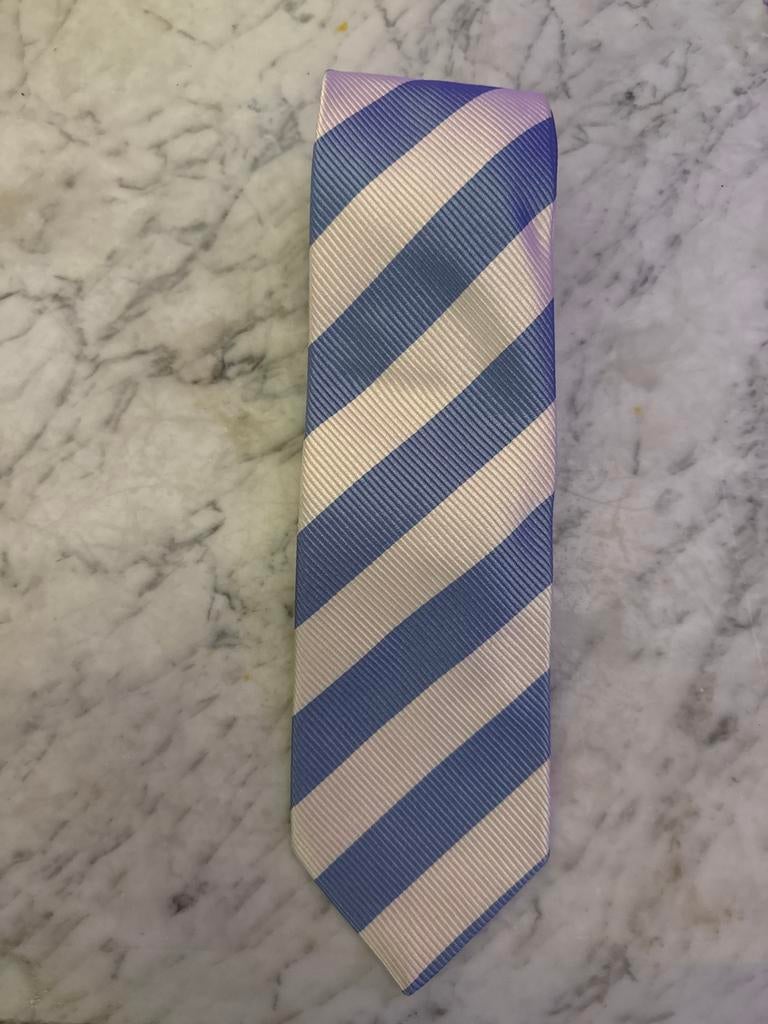 La Buca Stijlvolle gestreepte stropdas in blauw en wit, Ophalen of Verzenden, Zo goed als nieuw, Blauw, Met patroon