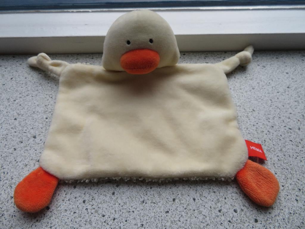 Knuffeldoek eend of eendje van Hema met oranje snavel, Ophalen of Verzenden, Zo goed als nieuw, Eend